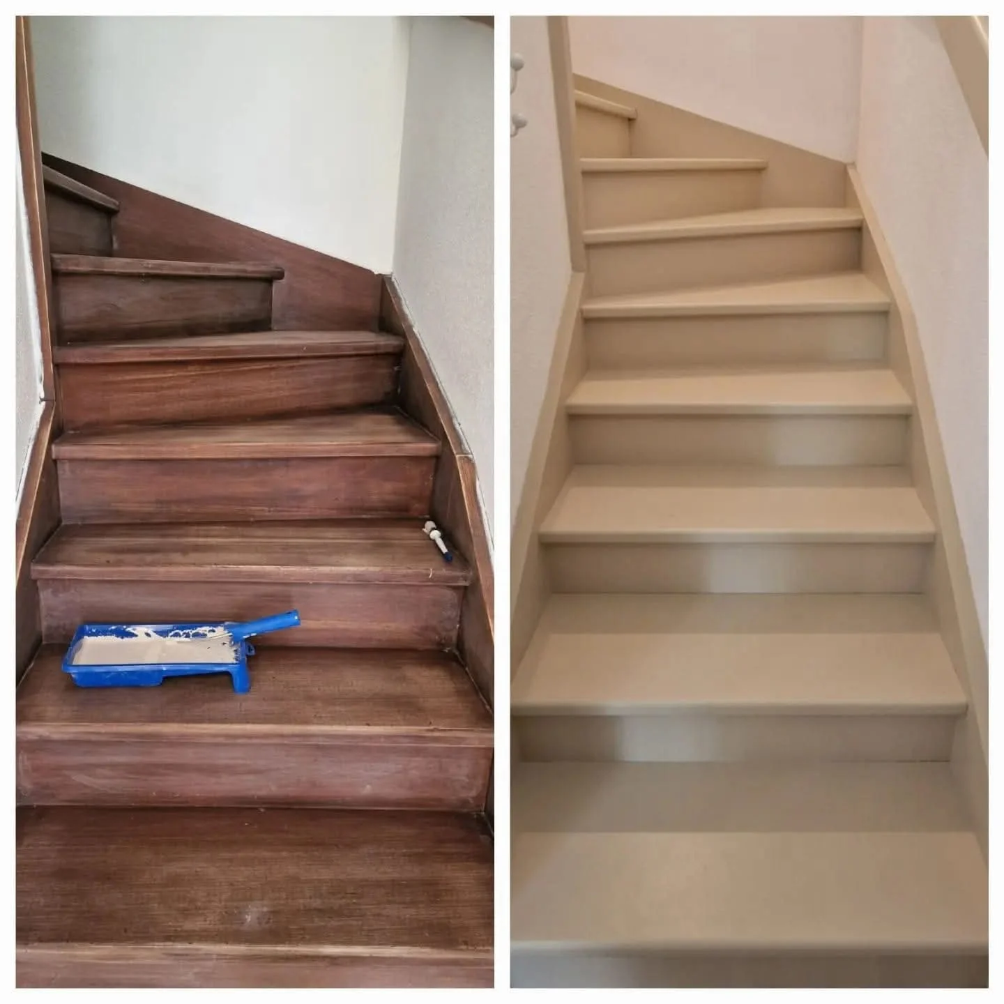 Escalier en bois rénové et repeint en teinte claire à Audenge